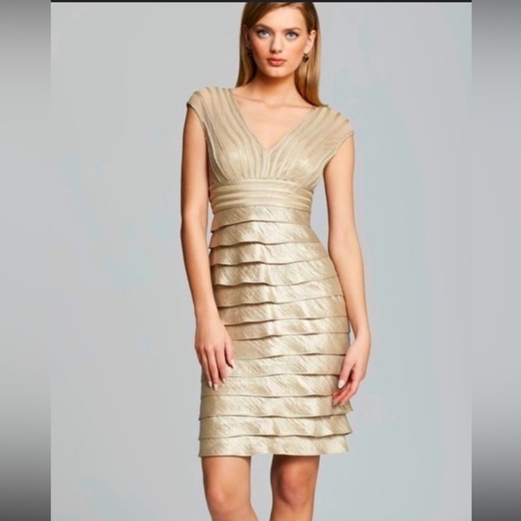 London Times Gold Layered Midi Dress - Picture 1 of 10